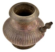 Brass Handmade Ribbed Bulbous Form Holy Water Pot With Spout