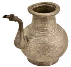 Engraved Floral Design Brass Holy Pot With Carved Spout