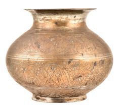 Floral And Leafy Handmade Pattern Engraved Brass Water Pot