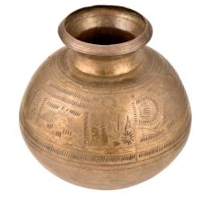 Tribal And Pattern Engraved Brass Holy wWter Pot
