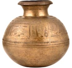 Tribal And Pattern Engraved Brass Holy wWter Pot