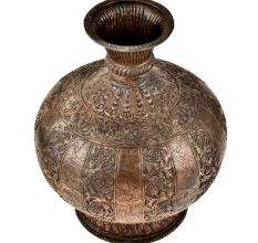 Indian Handmade Copper Repousse Floral Pot or Vase
