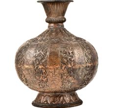 Indian Handmade Copper Repousse Floral Pot or Vase