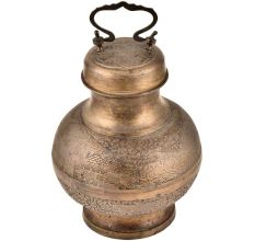Brass Floral Design Carved Holy Water Pot with Lid