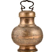Brass Floral Design Carved Holy Water Pot with Lid