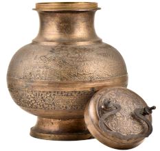 Brass Floral Design Carved Holy Water Pot with Lid