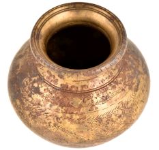 Handmade Brass Carved  Floral and Leaves Design Pattern Pot