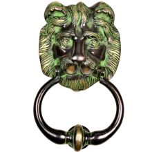 Hand Crafted Brass Lion Head Door Knocker Ring With Patina