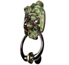 Hand Crafted Brass Lion Head Door Knocker Ring With Patina