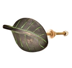 Brass Handmade Leaf Shaped Knob With Green Patina