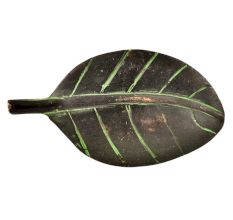 Brass Handmade Leaf Shaped Knob With Green Patina