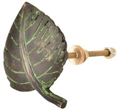 Brass Betal Leaf Shape Drawer Knob With Patina