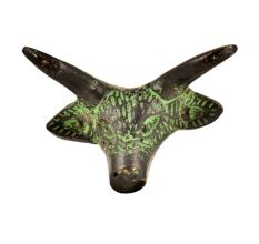 Brass Steer Head With Horns Drawer Knob And Patina