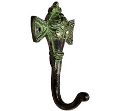 Hand Made Tribal Elephant Face Brass Wall Hook With Patina
