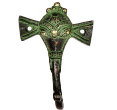 Hand Made Tribal Elephant Face Brass Wall Hook With Patina