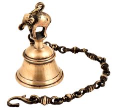 Traditional Brass Temple Bell With Elephant On A Chain