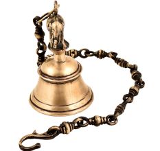 Traditional Brass Temple Bell With Elephant On A Chain