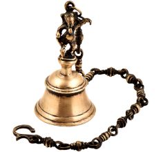 Traditional Brass Temple Bell With Dancing Ganesha Statue With Chain