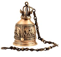 Brass Engraved Elephant Mandir Hanging Bell