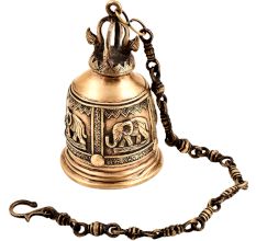 Brass Engraved Elephant Mandir Hanging Bell