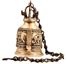 Hand Crafted Brass Engraved Elephant Mandir Hanging Bell