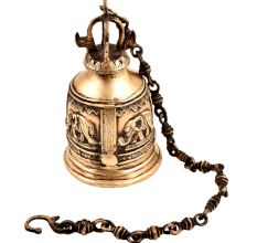 Hand Crafted Brass Engraved Elephant Mandir Hanging Bell