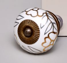 White Gold Fine Leaf Round Cabinet Knob