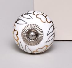 White Gold Fine Leaf Round Cabinet Knob