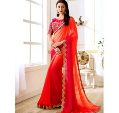 Red Golden Border  Rangoli Silk Saree with Heavy Embroidery Blouse
