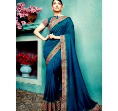Dark Blue Vichitra Silk Saree With Banglori silk Blouse Piece