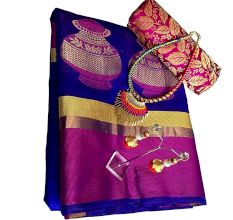 Navy Blue Cotton Silk Matka Saree