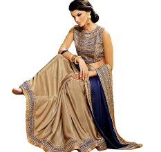 Chiffon Silk Saree With Embroidery Work Blouse Piece Blue & Beige