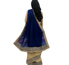 Chiffon Silk Saree With Embroidery Work Blouse Piece Blue & Beige