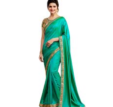Paper Silk Saree With Blouse Piece Turquoise