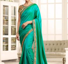 Paper Silk Saree With Blouse Piece Turquoise