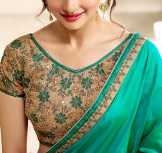 Paper Silk Saree With Blouse Piece Turquoise