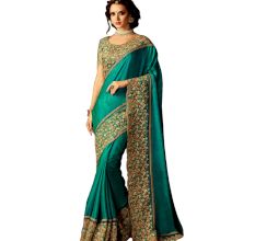 GreenÂ Embroidered Border Work Paper Silk Saree with Blouse Piece