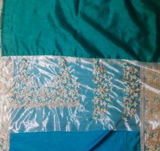 GreenÂ Embroidered Border Work Paper Silk Saree with Blouse Piece