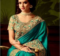 GreenÂ Embroidered Border Work Paper Silk Saree with Blouse Piece
