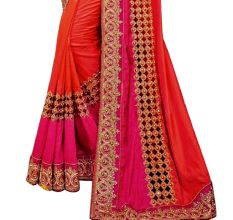 Orange Pink Paper Silk Embroidered Saree with Blouse Piece