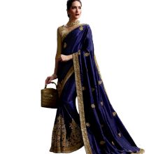 Blue Pandora Silk Saree With Matching Blouse Piece