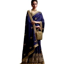 Blue Pandora Silk Saree With Matching Blouse Piece