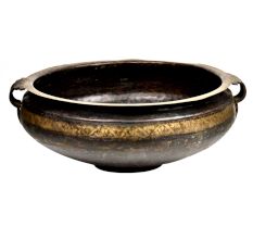 Hand Cast Traditional Bronze Urli With 2 Scrolled Handles