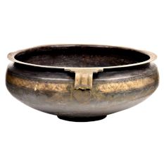 Hand Cast Traditional Bronze Urli With 2 Scrolled Handles