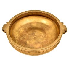 Simple Solid Golden Brass Flower Decoration Urli With Two Handles