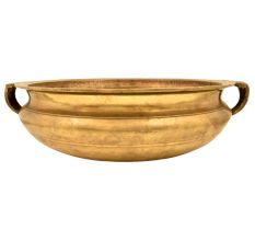 Simple Solid Golden Brass Flower Decoration Urli With Two Handles