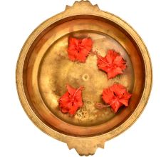 Simple Solid Golden Brass Flower Decoration Urli With Two Handles