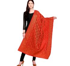Tomato Red Banarsi Art Silk Dupatta