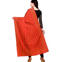 Tomato Red Banarsi Art Silk Dupatta