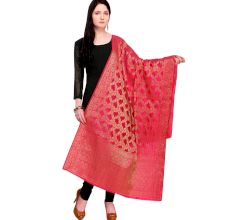 Leafy Pink Banarsi Art Silk Dupatta